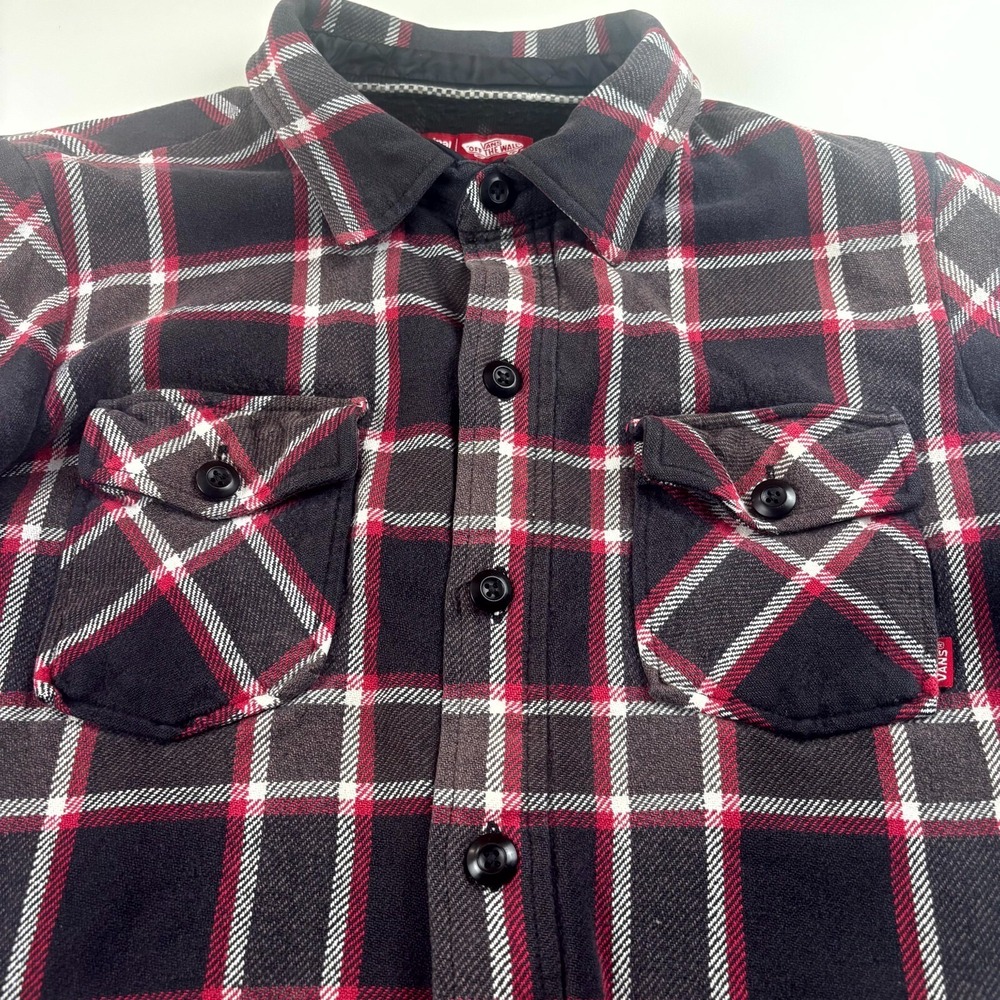 Vans off The Wall Flannel Shacket Mens M Black Red Plaid Lined Pockets Button-Up - Picture 2 of 11